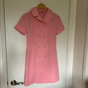 PROJECT Mod Pink Double-breasted Coat Dress Waffle Knit Small Medium see desc.